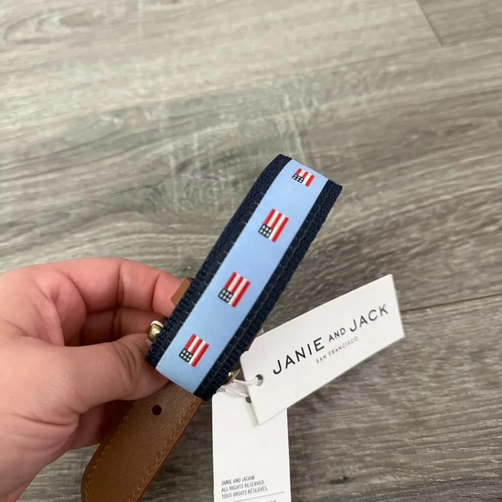 NWT Janie and Jack Blue American Flag Belt Red White Size 4 - 5 Years
